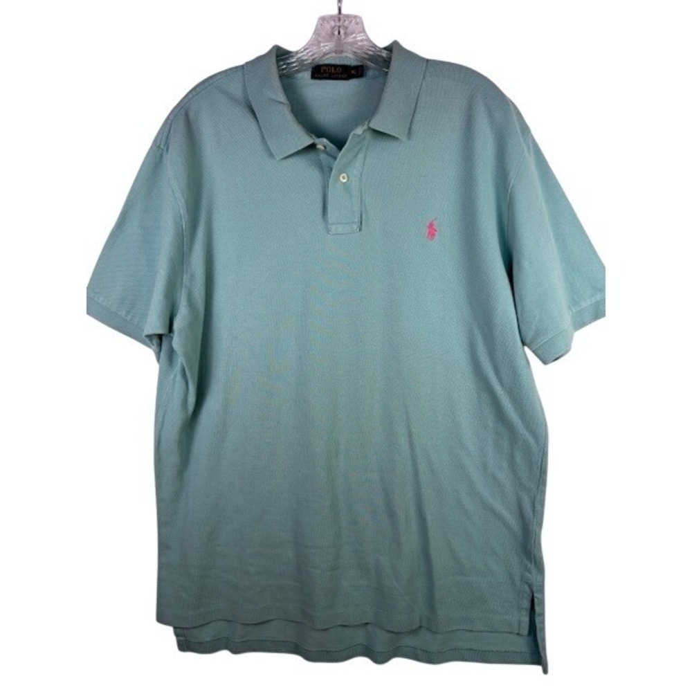 Polo Ralph Lauren Mens XL Teal Green Pink Pony Pique Short Sleeve Polo‎ Shirt